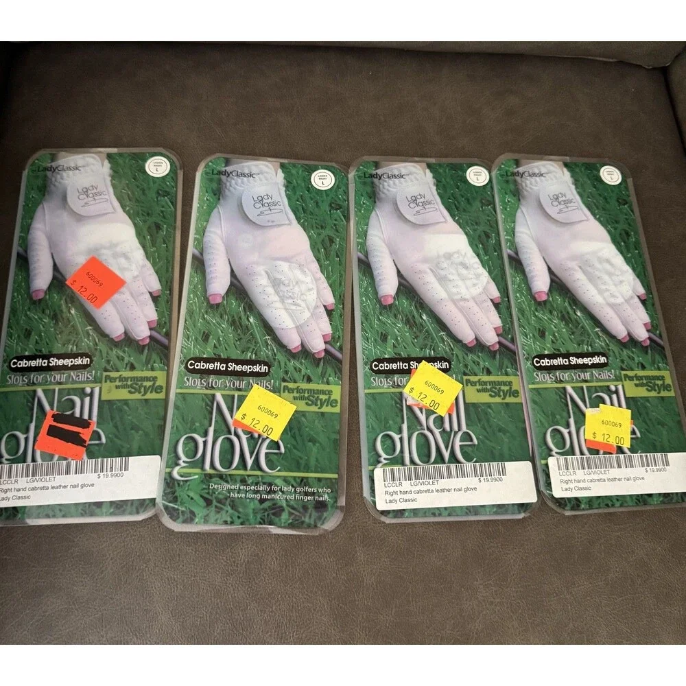 Set of 4 Lady Classic Cabretta Nail Golf Gloves Sz Large For Left Handed Golfer